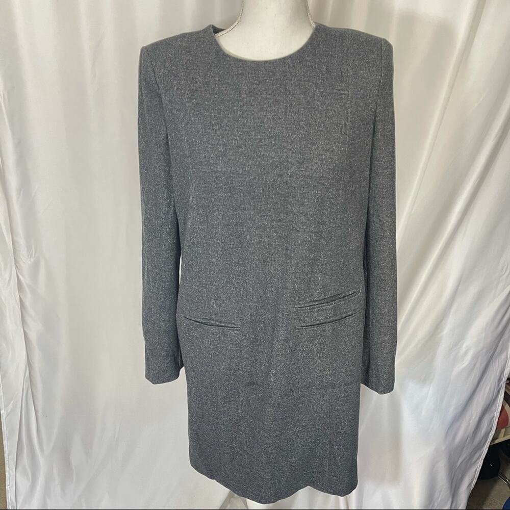 0446 NEW Zara Gray Round Neck Mini Dress Long Sleeve Shoulder Pads NWT - Picture 5 of 13